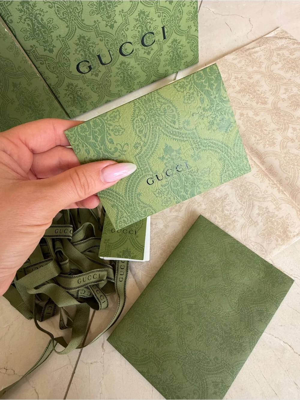 2 authentic Gucci Green Gift Box and Accessories Set